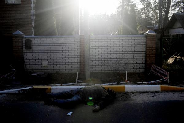 Ukraine-Russia War - The body of a civilian who was shot by Russian soldiers...
