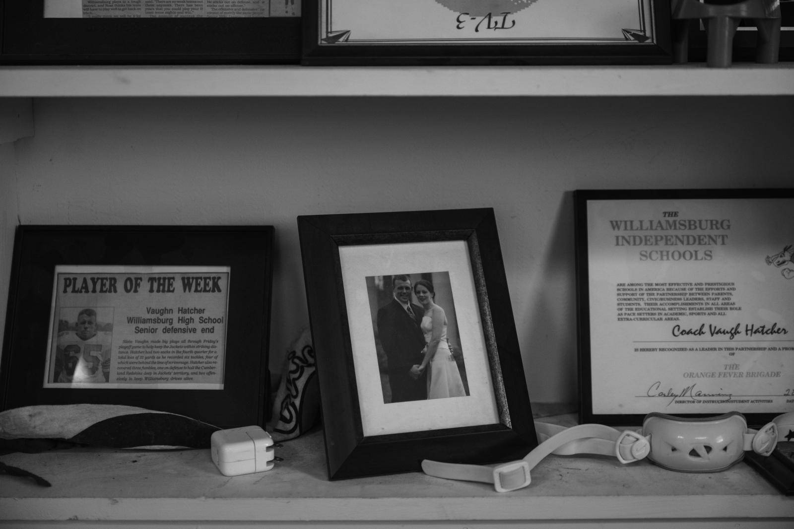 Kind Words, Big Differences - A photo of Vaughn and his wife, Amy&#39;s wedding rests on a shelf in his coach&#39;s...