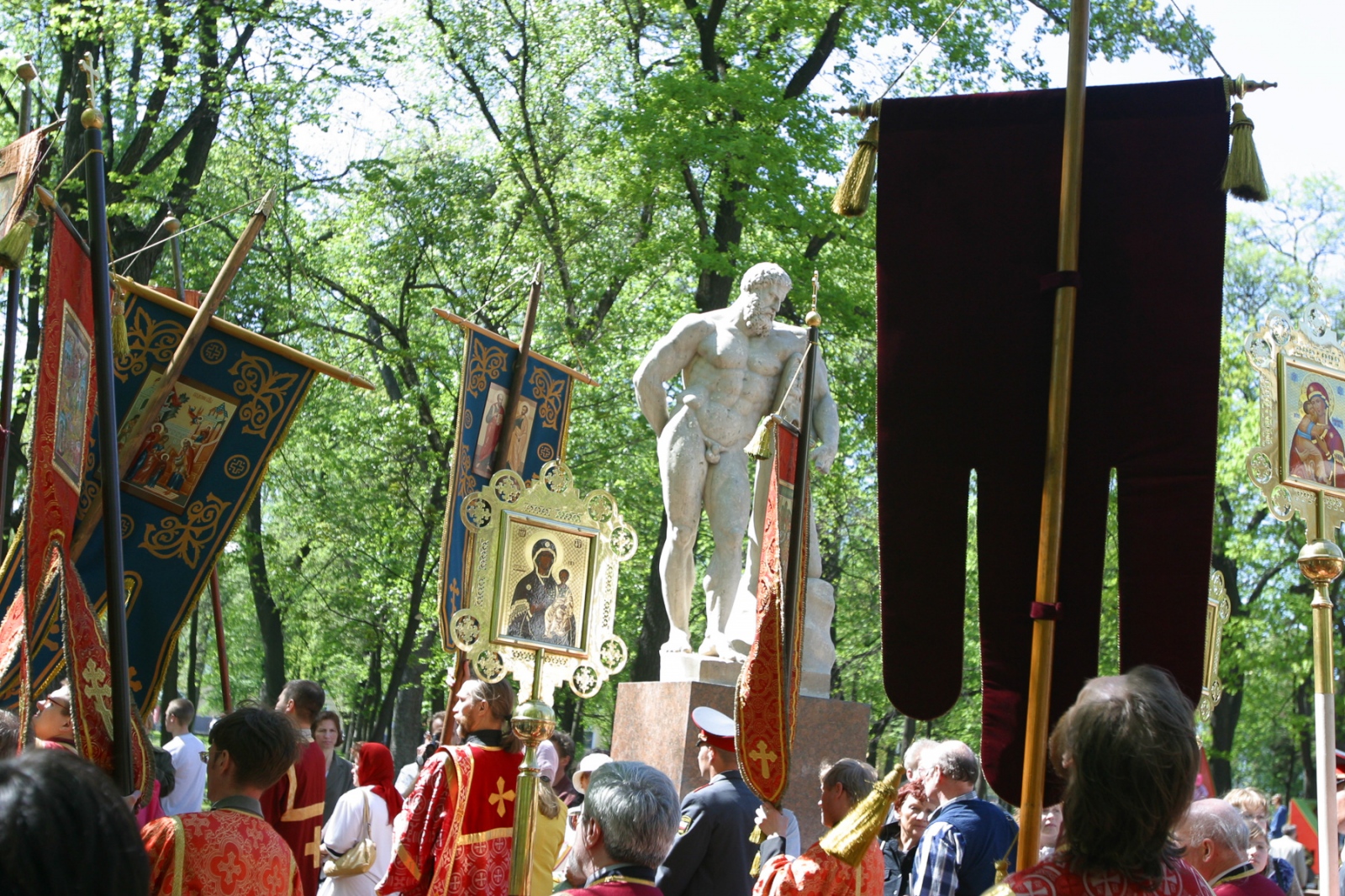 Russia - St. Petersburg Celebrates -                 The Procession of Icons passes one of St....