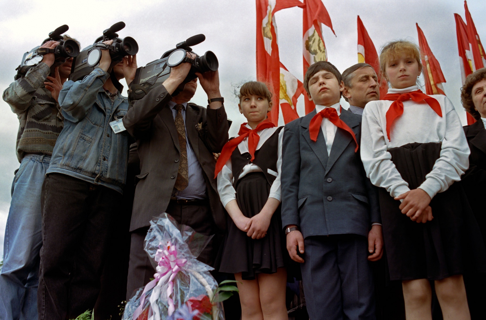 Russia In Transition - 1990s - Young pioneers listen to communist presidential candidate...