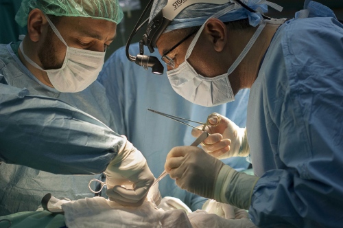 Image from LITI in the Gaza Strip -   Dr Abdul Hammad gets underway with surgery with the...