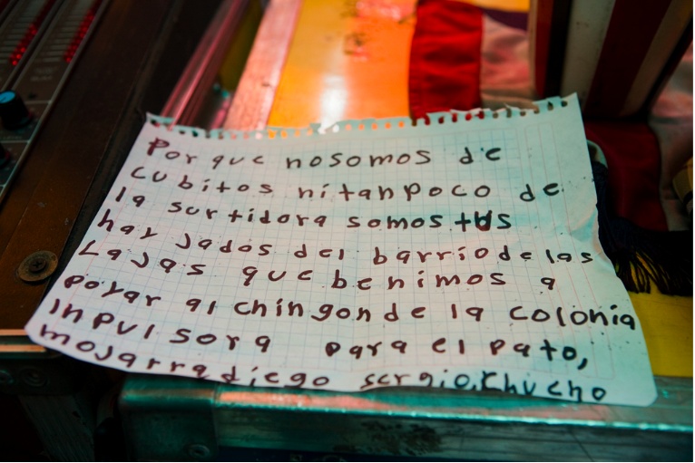 Sonidero Culture - Message on top of Sonido Sonoramico's sound equipment....