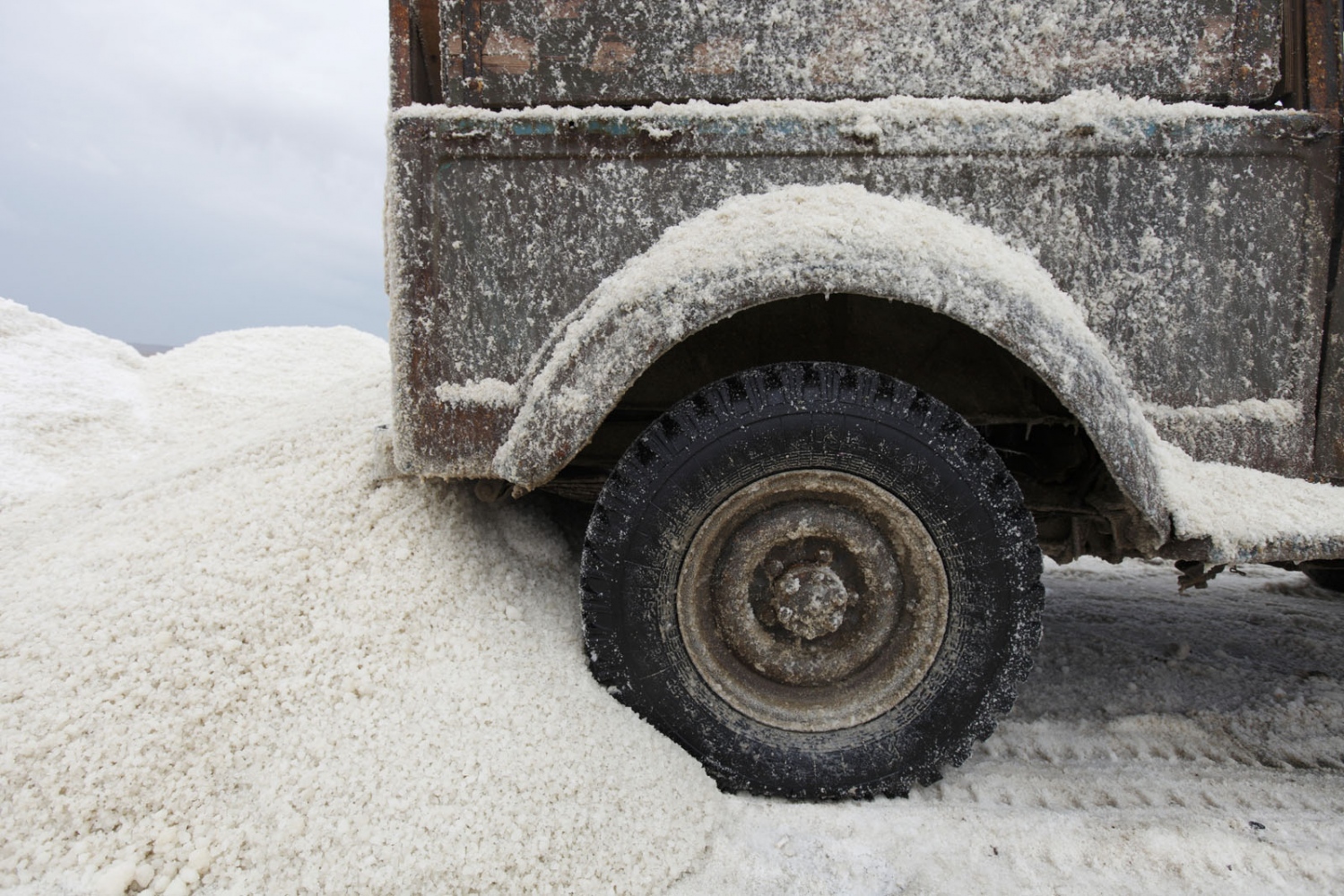 SALT - An old Soviet-era truck is used to transport salt from...