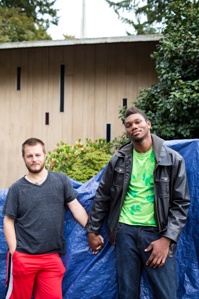 Homeless Voters -  Cody Bowen, 24, and Isaiah Thomas, 25, Tent City 3,...