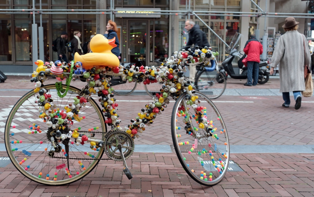  A duck decorated bicycle is seen in Amsterdam. 