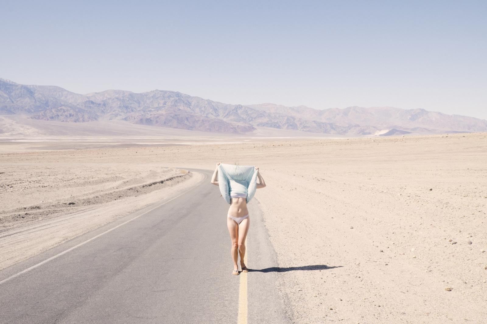 Woman on Highway, Death Valley