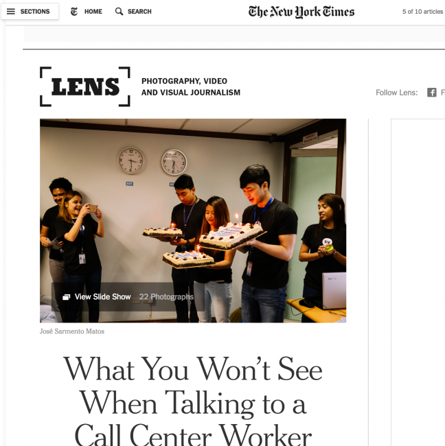 Thumbnail of NYT is running my Photo Essay on call center workers in the Philippines and in India.