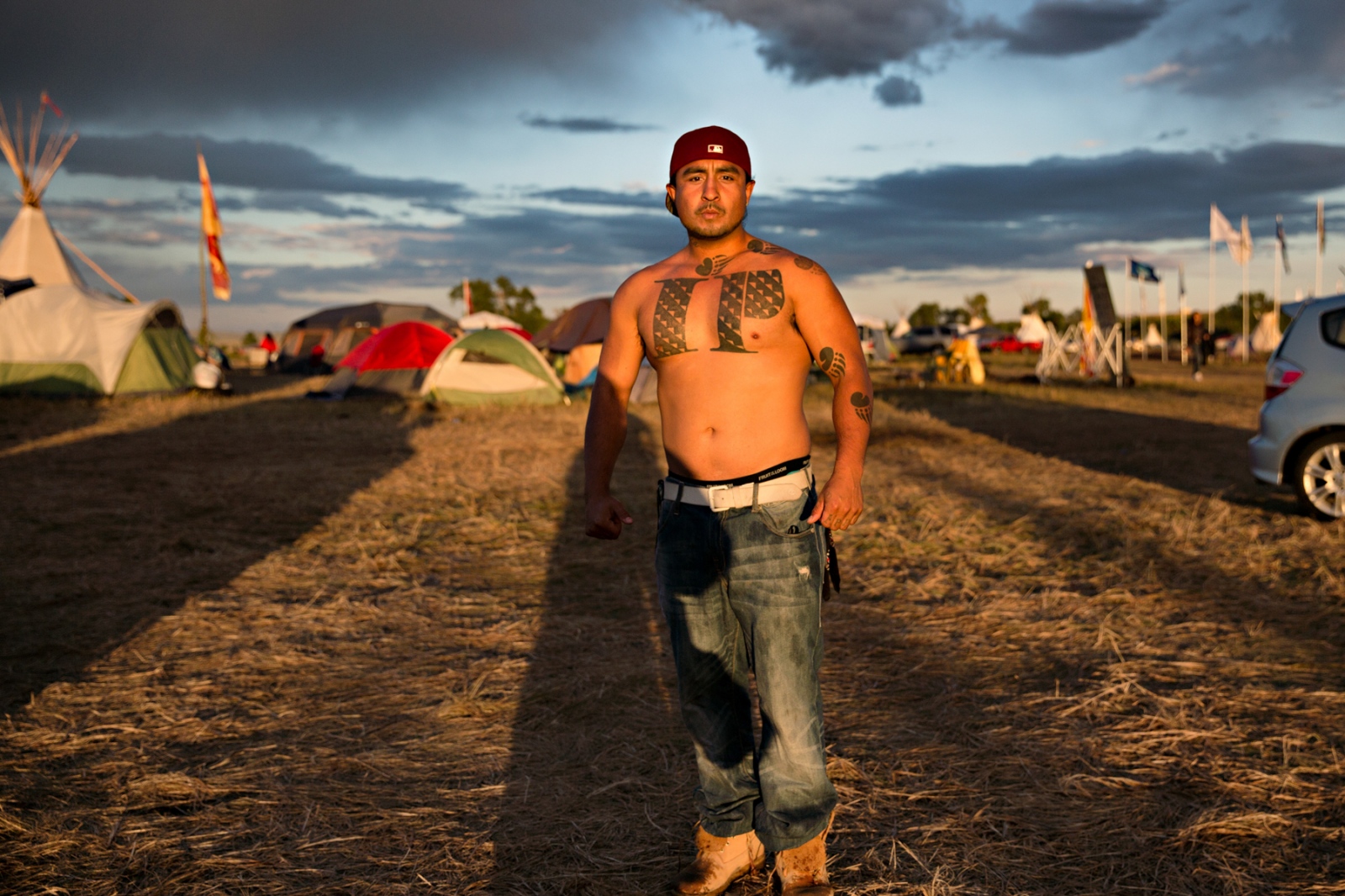 September 8, 2016&nbsp;- Cannon Ball, North Dakota, United States:&nbsp;Red Bear from Santa Rosa, CA came to support the NoDAPL movement along with his cousins. His tattoo of Indian Power took more than two days to finish.
