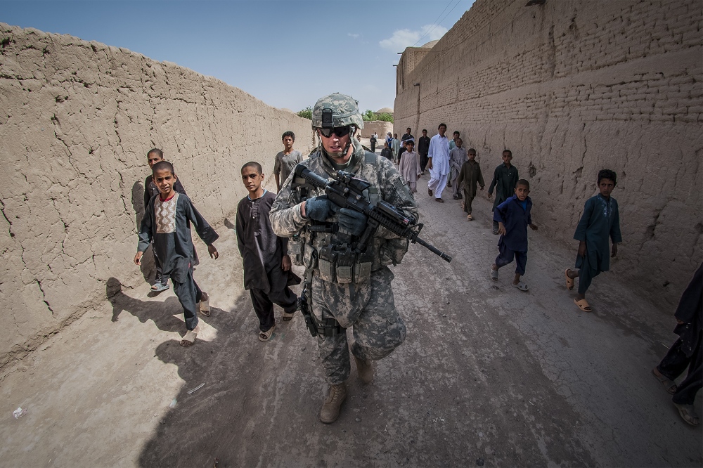  US Army Soldier on security patrol in Farah, Afghanistan village 