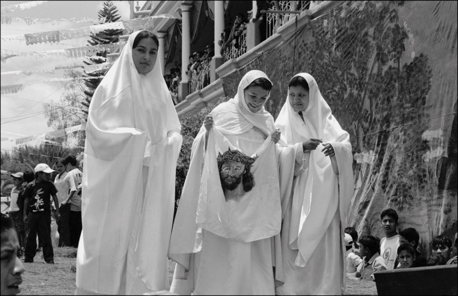 Guatemala's Semana Santa -  Three Women with Jesus on Cloth, Chiantla, Guatemala,...