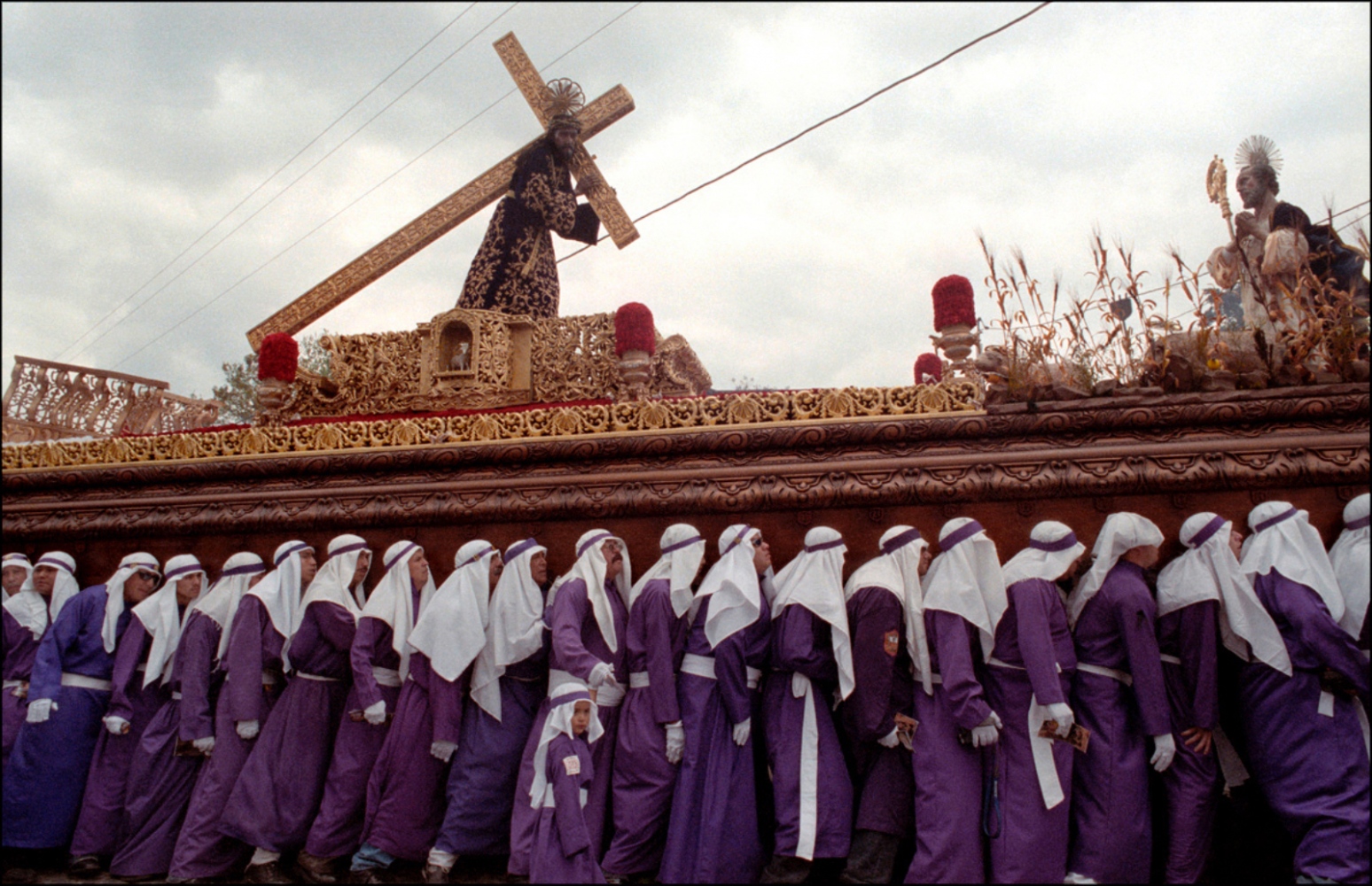 Guatemala's Semana Santa -  Men in Purple Carrying Float, Antigua, Guatemala, April...