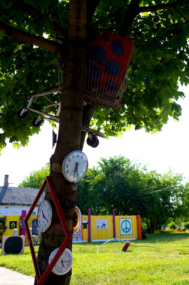 Heidelberg Project -  Clocks and Shopping Carts in Tree. Detroit, Michigan,...