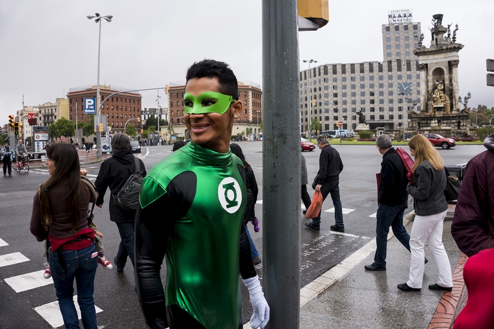  Green Lantern walking on the streets. Barcelona. 2016 