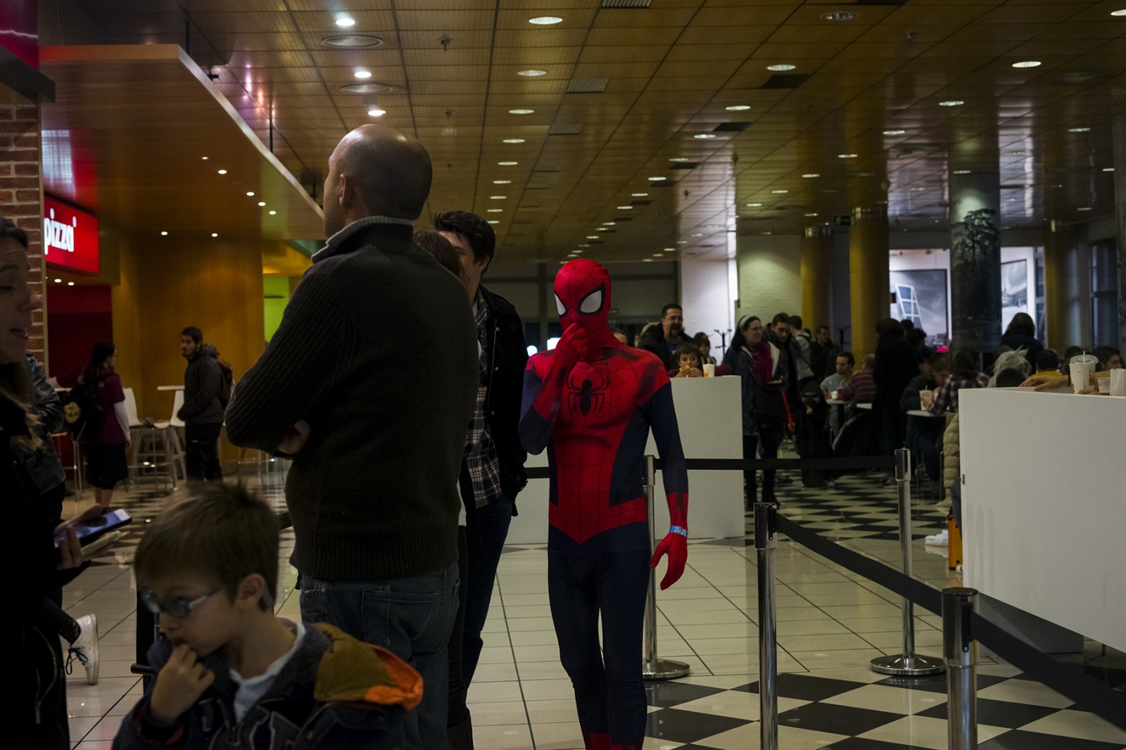 Heroes For A Day -  Spiderman is waiting for a whopper at Burguer King....