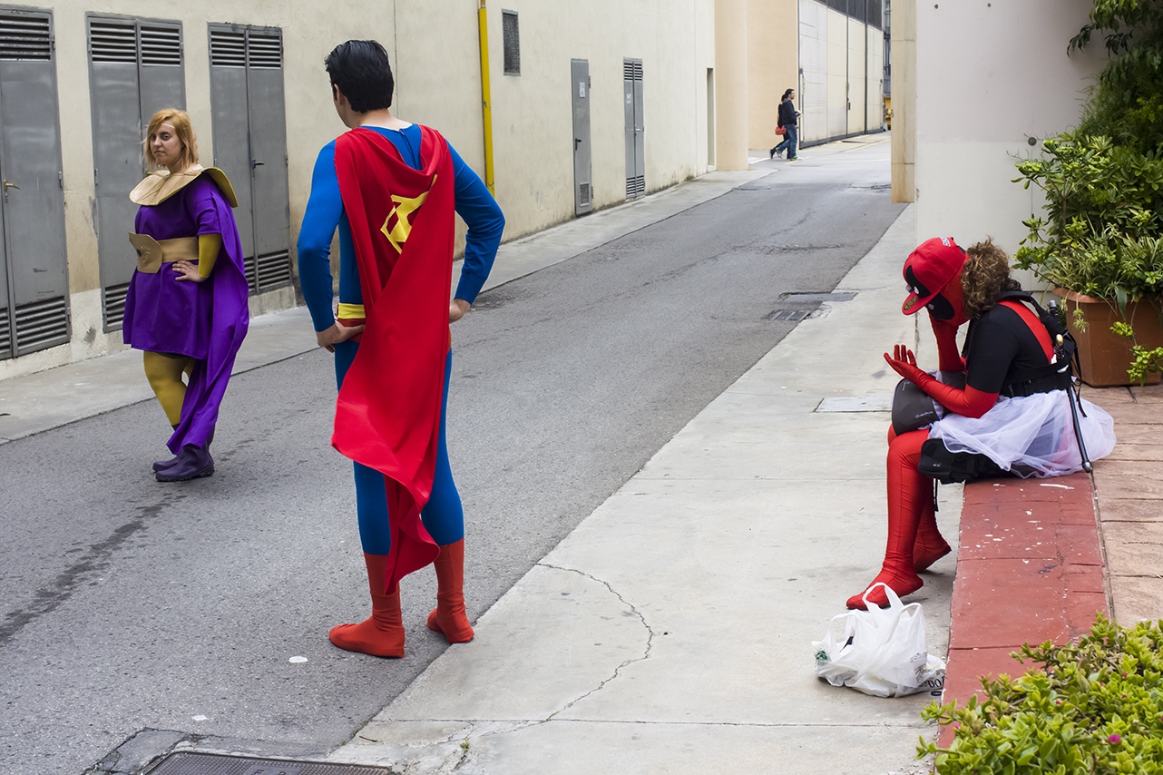 Heroes For A Day -   Three comic fans take a break at Barcelona´s...
