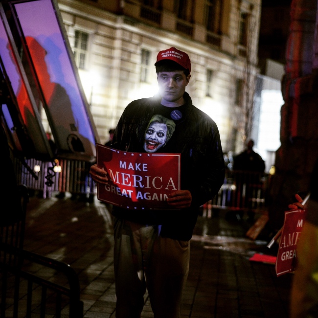 Image from Protest  -    A  trump  supporter outside the president's hotel,...
