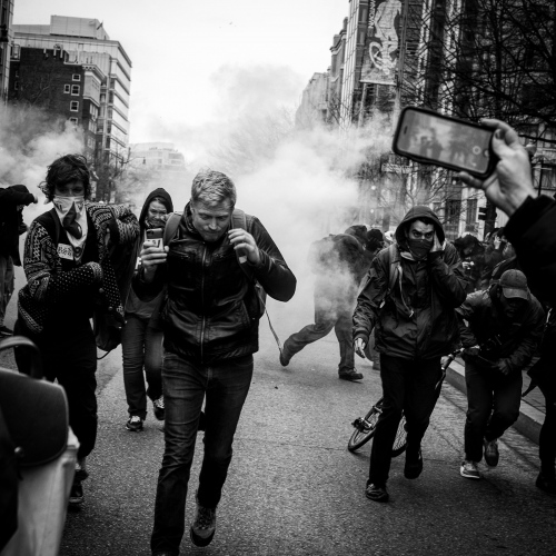    D.C. Police used  pepper spray and stun grenades  to control protestors on Inauguration Day Friday January 20th, 2017. Over 200 protestors and several journalists were arrested and given felony charges.   