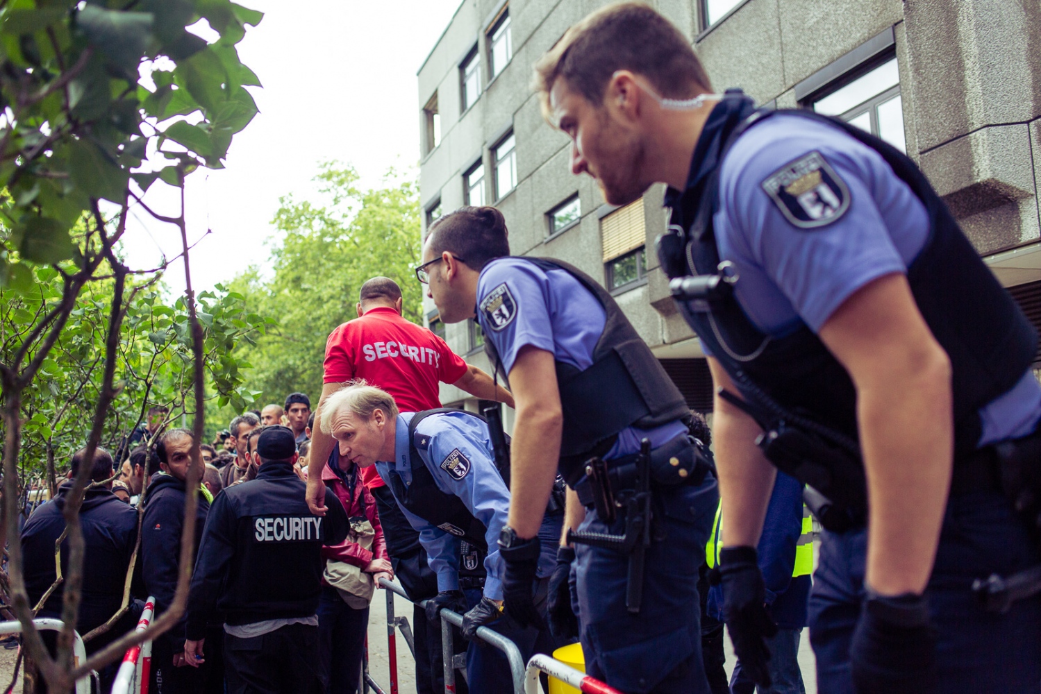 The Long Wait -  Berlin, GERMANY, September 9, 2015: Police and security...