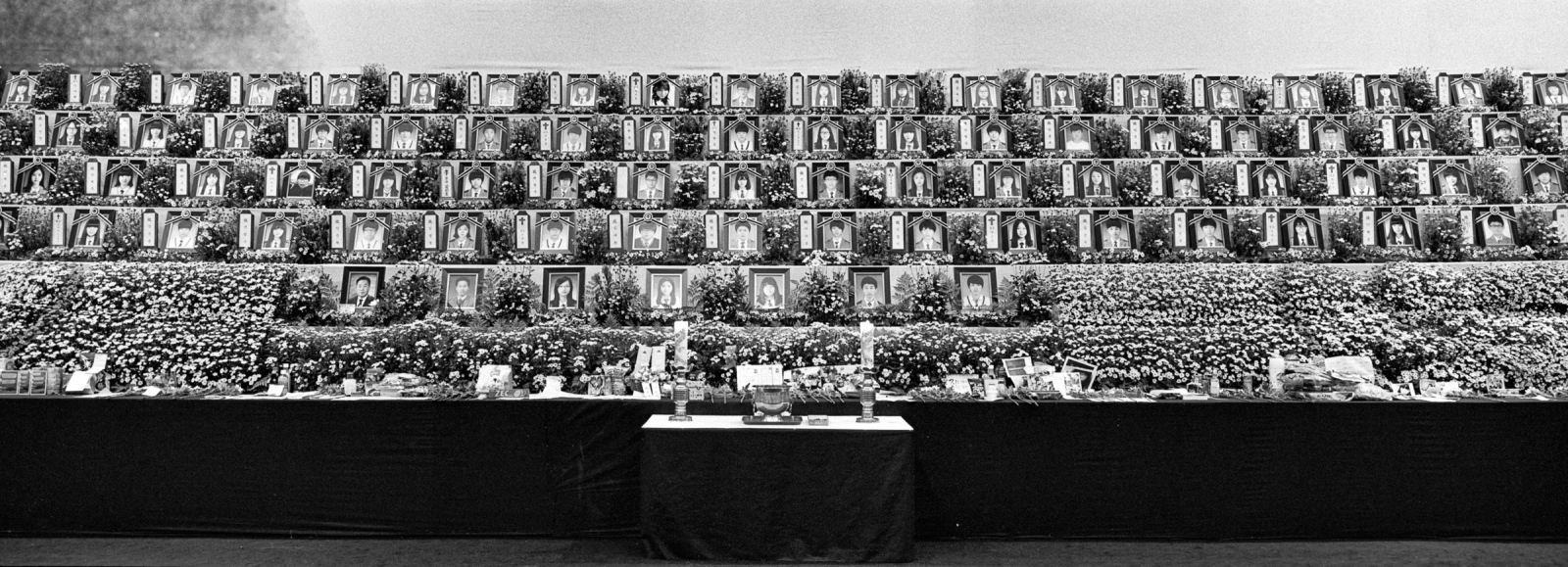  Portraits of the victims of Sewol Ferry disaster are seen at mutual funeral stance at Ansan gymnasium on July 20, 2014 in Ansan, South Korea. 