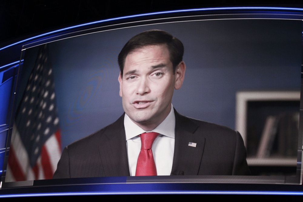 Image from The 2016 Republican National Convention - Marco Rubio appeared via satellite via Florida to give...