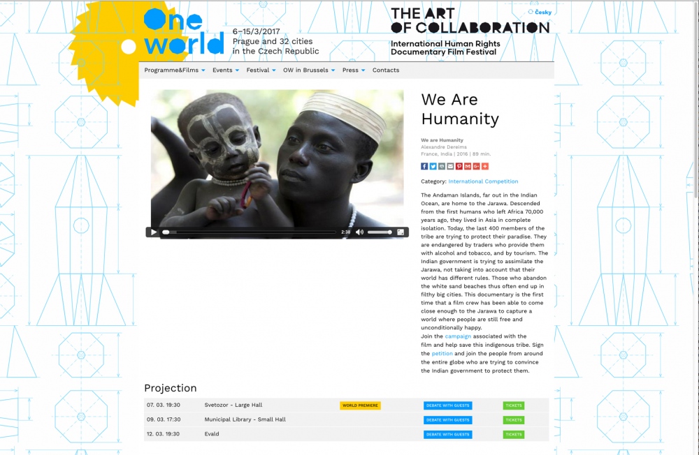 The documentary "We are Humanity" has been selected in official competition at ONE WORLD International Human Rights Film Festival in Prague.