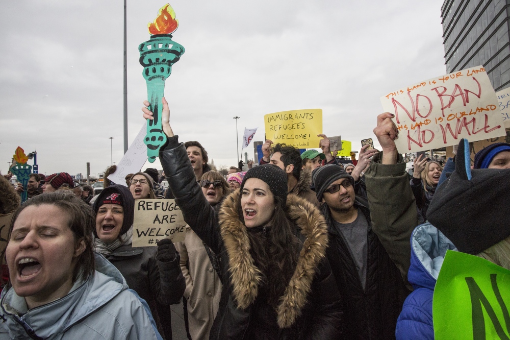 Thousands of protesters came to JFK to protest Trump&#39;s Muslim ban and to show support for people still being held inside the airport and not being allowed to leave to visit or go home to their relatives and friends. John F. Kennedy Airport, Queens. January 28, 2017 