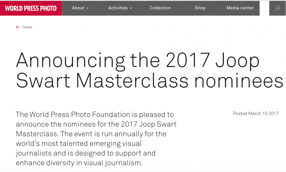  Nominated to the 2017 Joop Swart Masterclass