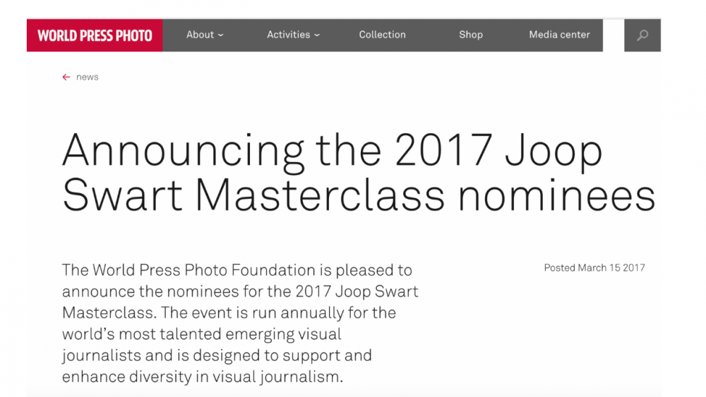2017 Joop Swarp Masterclass Nominee