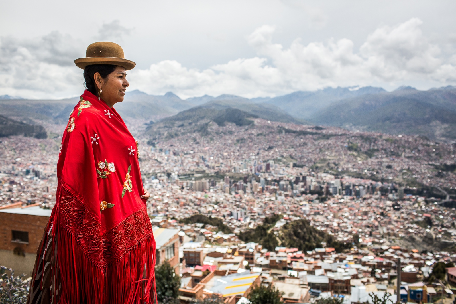  Bertha Acarapi looks over the city of La Paz from the backyard of ATB Television studios in El...