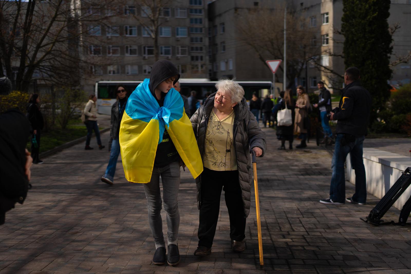 Emotions ran high as families w...n Kyiv, Ukraine. 30 March 2023.