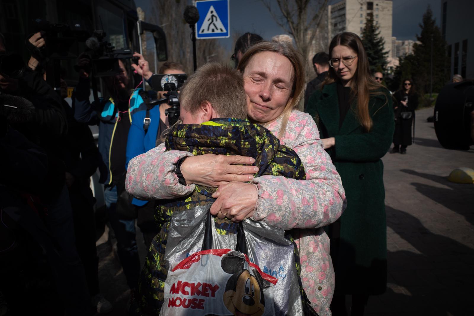 Emotions ran high as families w...n Kyiv, Ukraine. 30 March 2023.