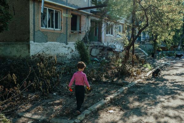 Image from Selected Works - A small child plays in front of a destroyed apartment...