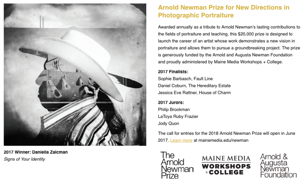 Honored to be a finalist for the Arnold Newman Prize