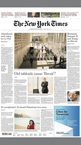FEATURES -  Two photos at the Front page of International NYT. 5th...