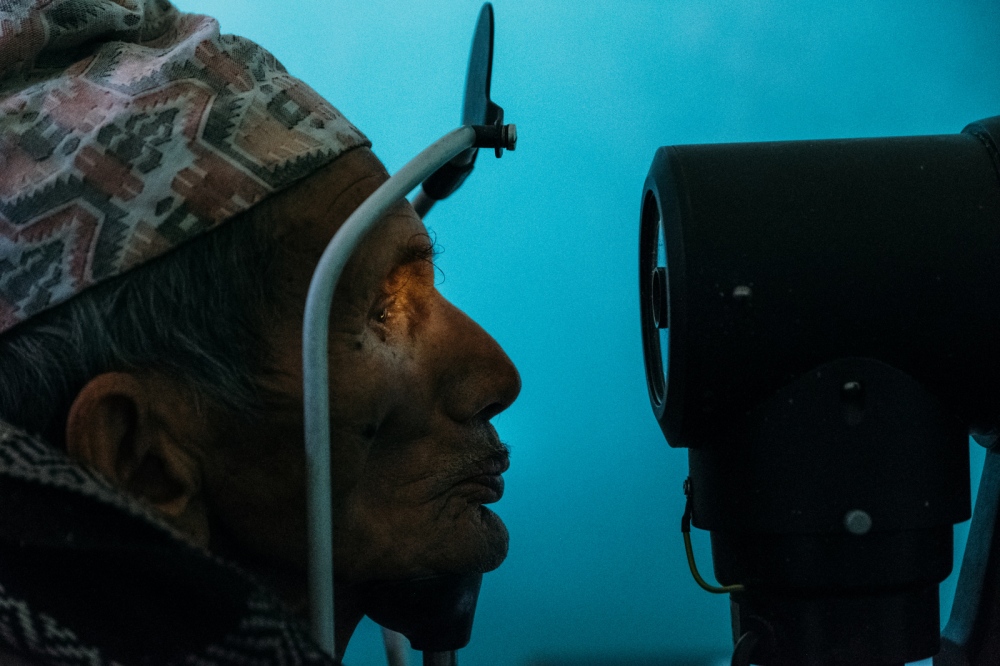 Chandra Bdr. Mangrati 78 yrs. old has his eyes auto refracted in a multi day vision clinic in Taplejung, Nepal. Many of the blind are elderly and living in poverty. Having vision restored provides them the opportunity to change their circumstances.