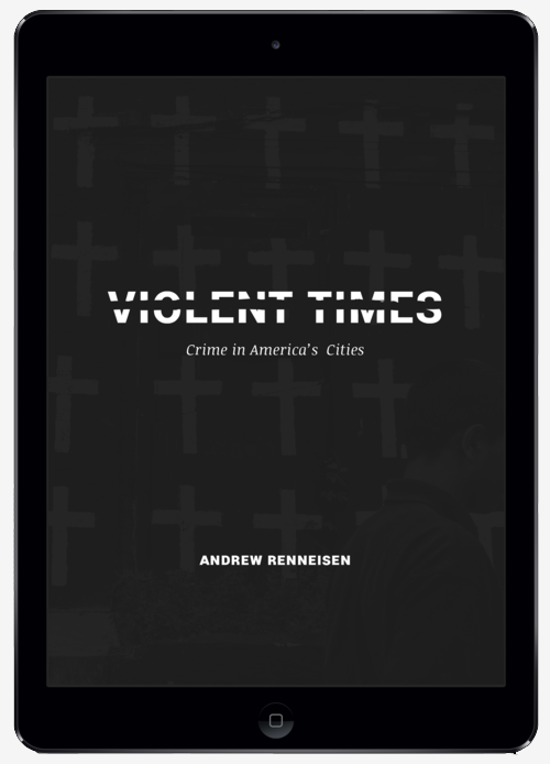 Abby designed this portrait-orientation cover picking up on the divisions violence creates in the families and communities Andrew photographed. This cover is displayed in the iBooks Store and in your iBooks library. Upon opening the book, the landscape-orientation cover (above) is displayed.