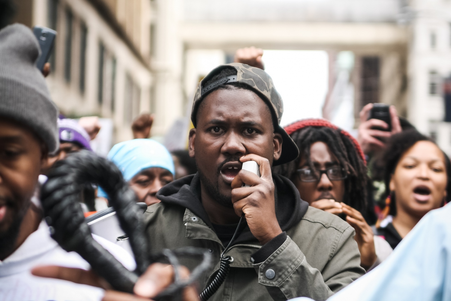 Ferguson October - Hip-hop artist Tef Poe leads a march through St. Louis...