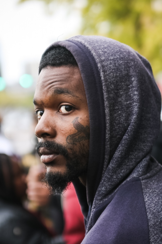 Ferguson October - A city resident with a tattoo of the St. Louis Cardinals...