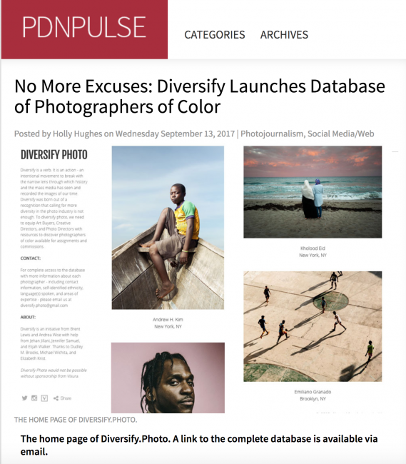on PDN Pulse: No More Excuses: Diversify Launches Database of Photographers of Color