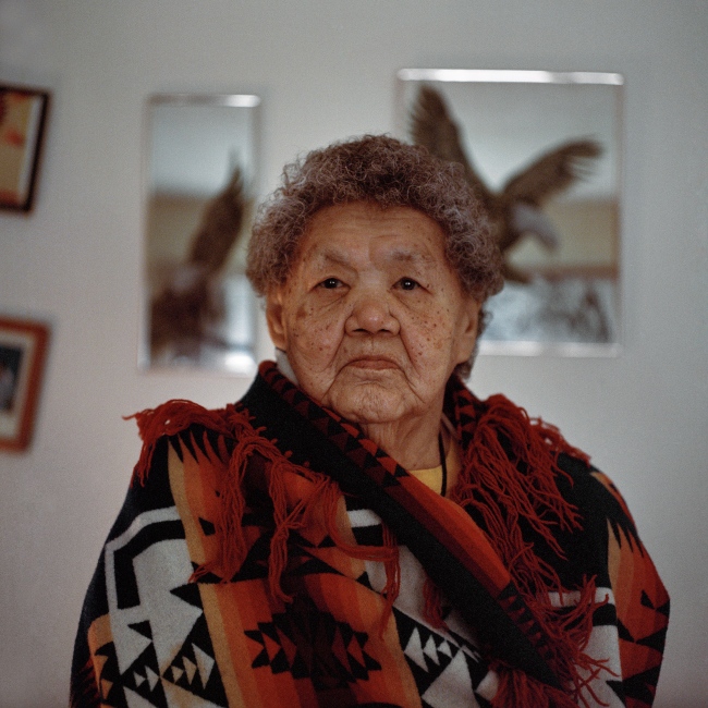 Elder Florence Isaac, 84, in her home in Regina, Saskatchewan. As a residential school survivor, Florence is no stranger to shame and trauma as a result of violence and abuse: &ldquo;we&rsquo;ve kept the hurt inside, we&rsquo;ve packed it, we&rsquo;ve packed it, we&rsquo;ve packed it, now that it&rsquo;s time to bring it up, it&rsquo;s shameful&rdquo; she said. &ldquo;I feel sorrow. Justice is not really being served to these women&hellip;especially when it&rsquo;s an Indian&hellip;.if this was a white, it would be a different story. It&rsquo;s discrimination. This issue [of missing and murdered women] has been going on for a long time, but as I said, nobody listened.&rdquo;