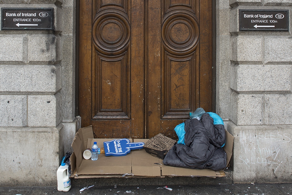 Traces of a homeless person at ...oors of Bank of Ireland, Dublin