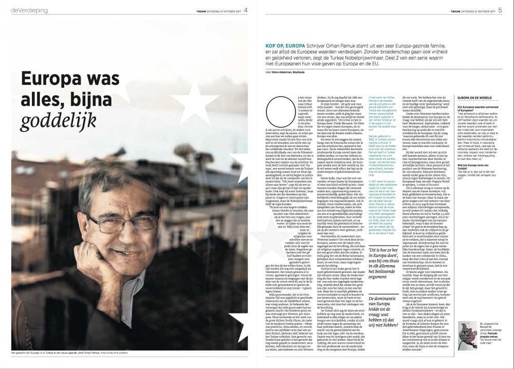 Publication in Trouw Newspaper - Orhan Pamuk 