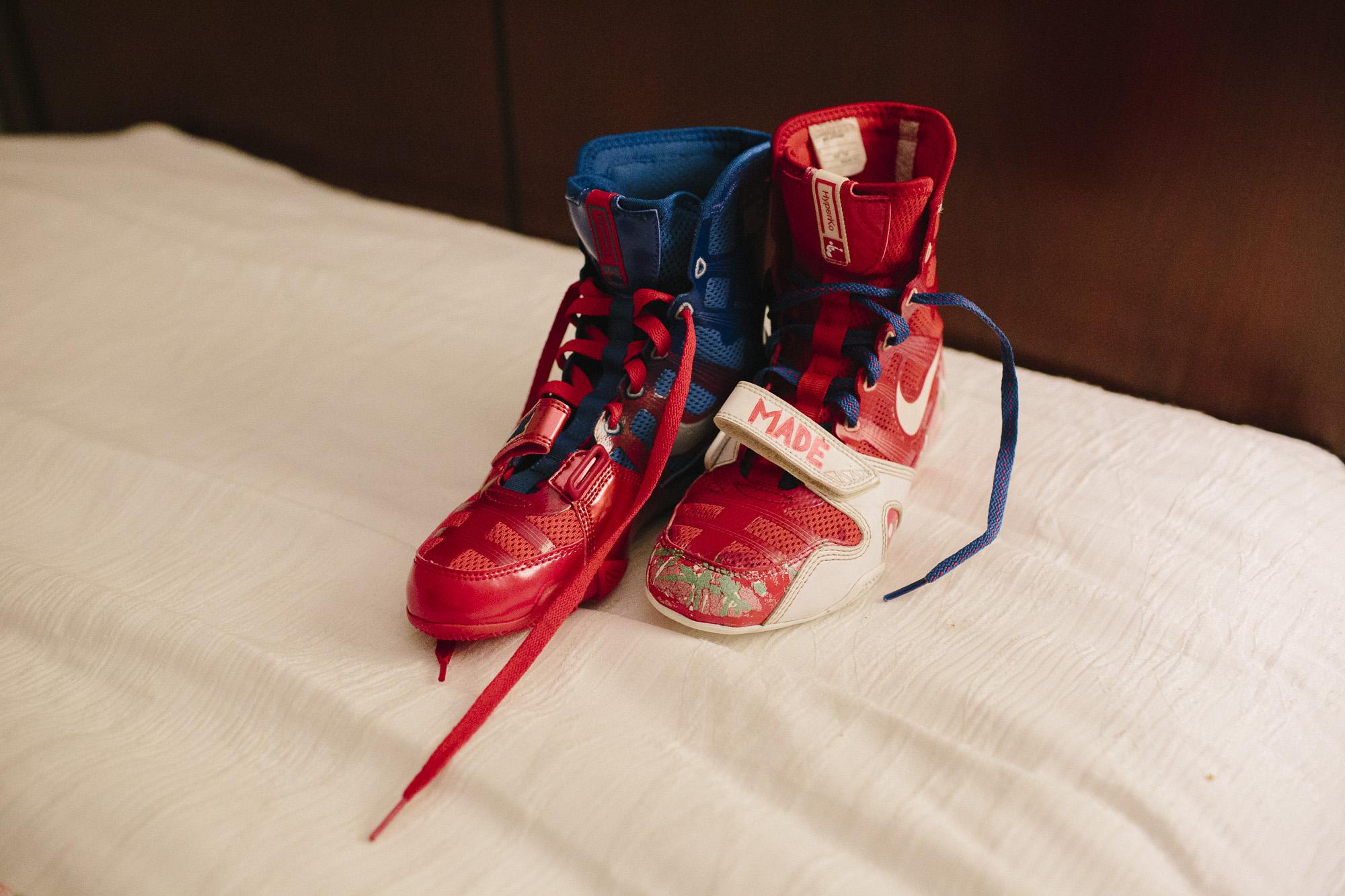 Pound for Pound | ESPN W - Shelly Vincent's boxing shoes are placed on her bed...