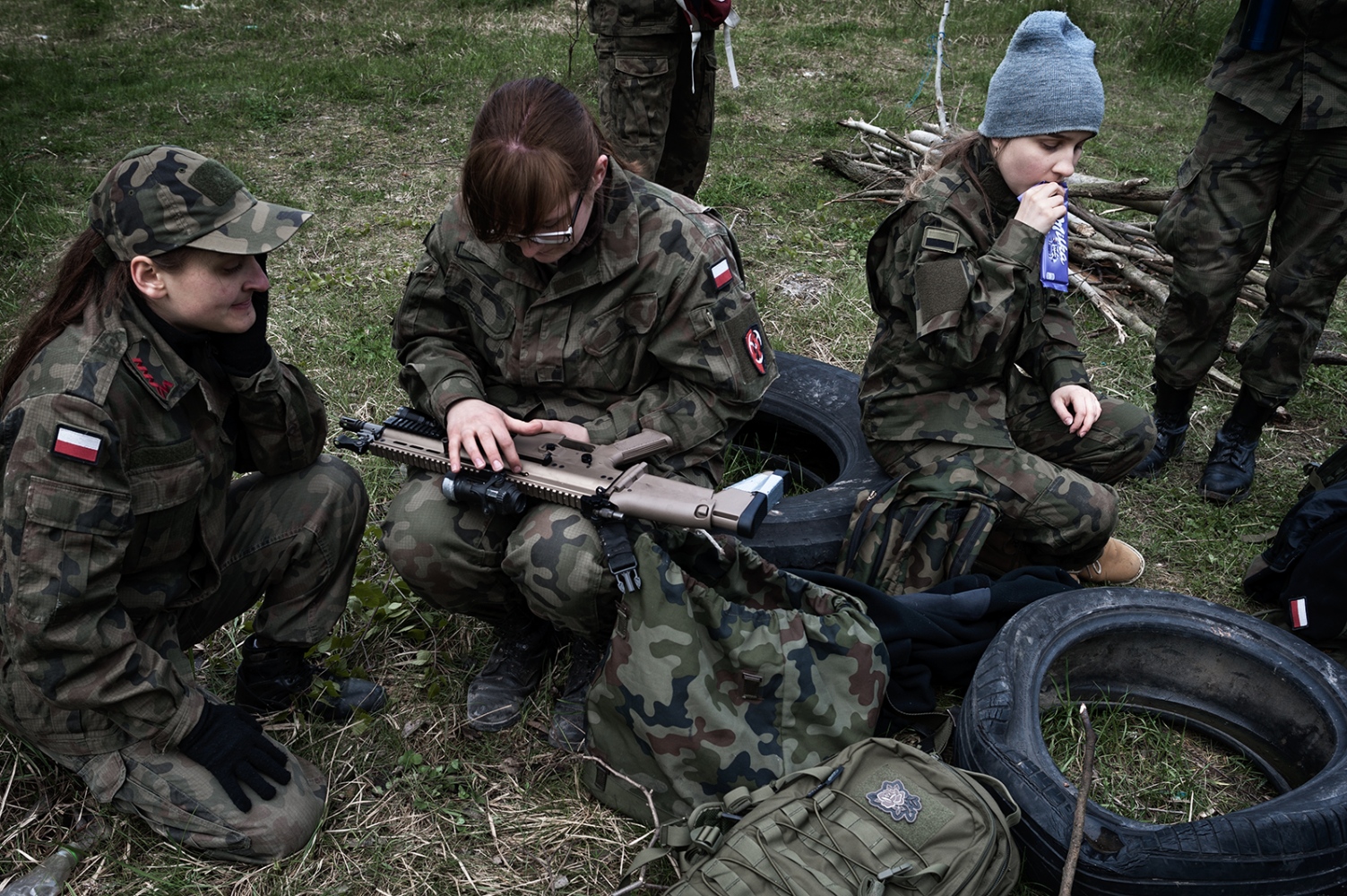  Students between 16 and 19 years old rest after the practical activities carried out by a...