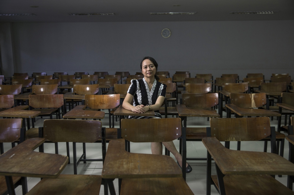 Chalita Bundhuwong, in one of her lecture rooms at Kasetsart University, where she is a professor of Social Science. She has been part of an effort to organize public discussions, lectures and lead campaigns to assist students in understanding the concept of human rights. She is also the Coordinator of the Academic Network for Civil Rights (TANC). Bangkok, Thailand