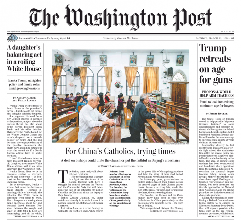 My photo from a Chinese Catholic village is on the front page of today's Washington Post