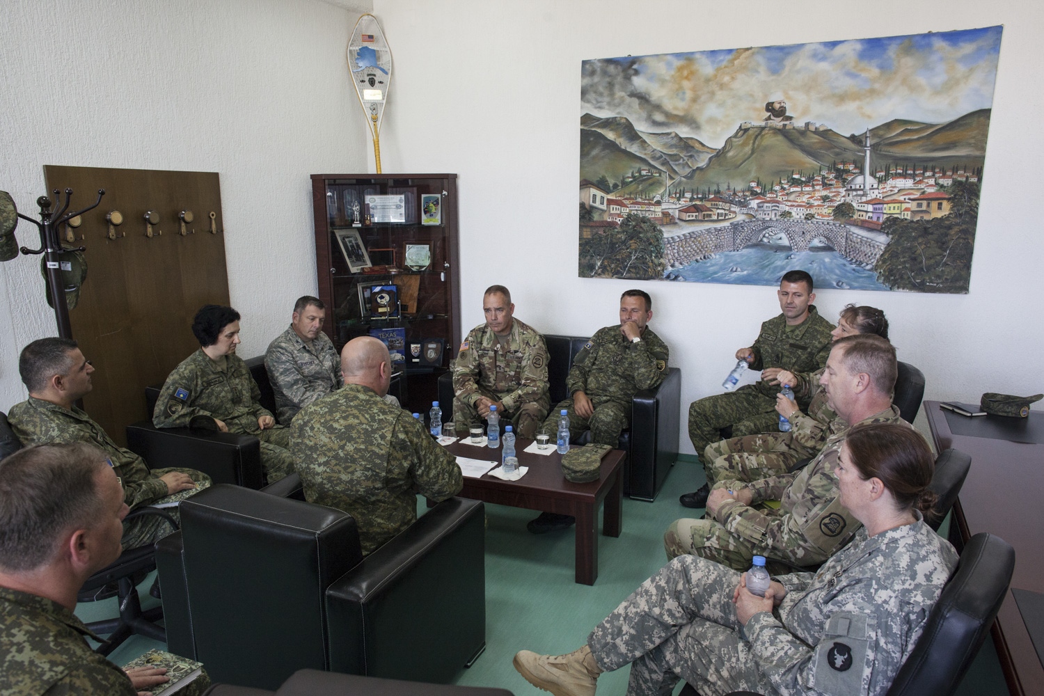 Timothy Orr, Major General from the American National Guard of Iowa, and Rrahman Rama, Commander of the Kosovo Security Force (KSF), during their annual meeting in the KSF premises of the barracks in Ferizaj, Kosovo. The Iowa military corps provide professional assistance to the KSF, in order to make them ready for the moment in which the KSF can be transformed into an army.