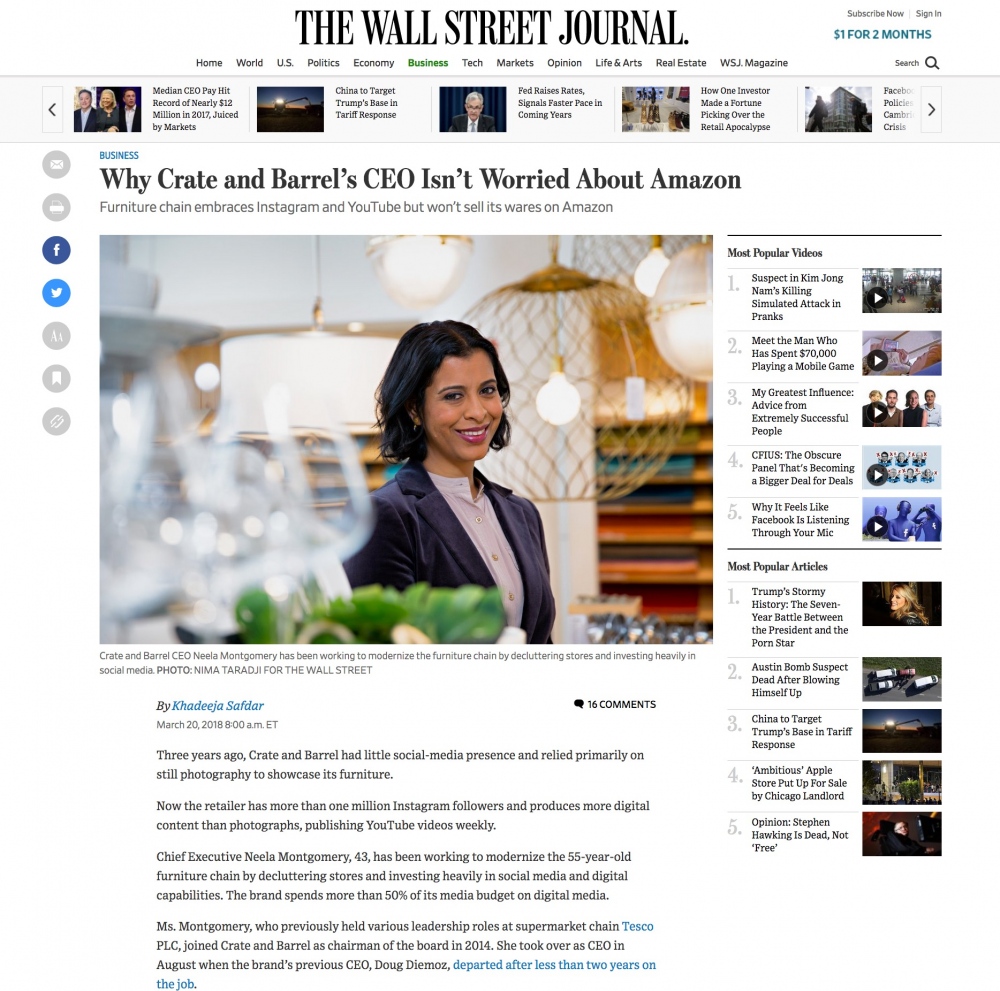 Neela Montgomery, Crate & Barrel's CEO, For The Wall Street Journal