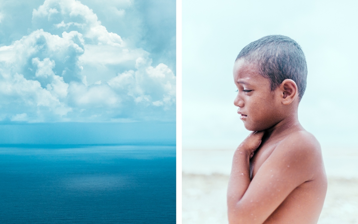 Home - A storm builds (left). A child on the outer island of Nui...