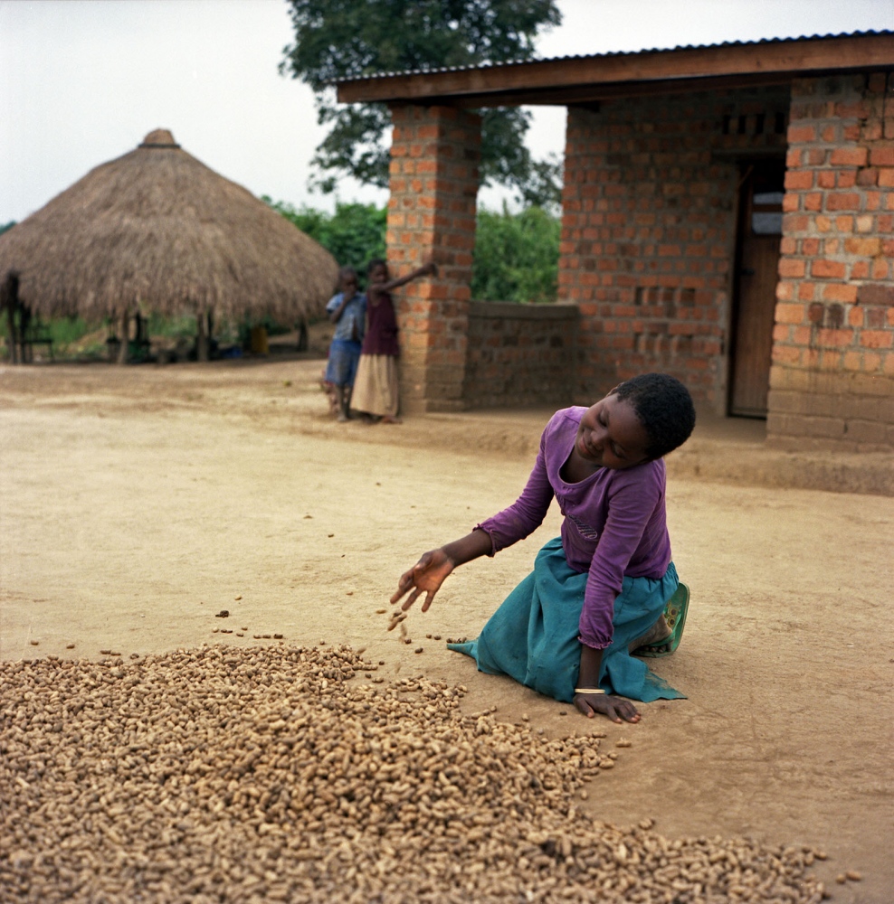 Courage in the Congo -  Jolia 11 y.o. an orphan playing with peanuts laid out to...